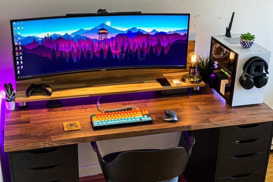 workspace with ultrawide monitor