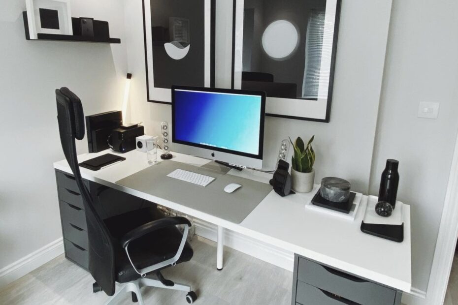 all white minimal desk setup