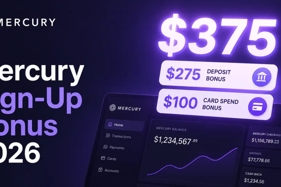 Mercury sign up bonus 2026 — get up to $375 for opening a business account