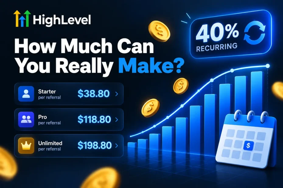 GoHighLevel affiliate earnings growth chart with 40% recurring commissions