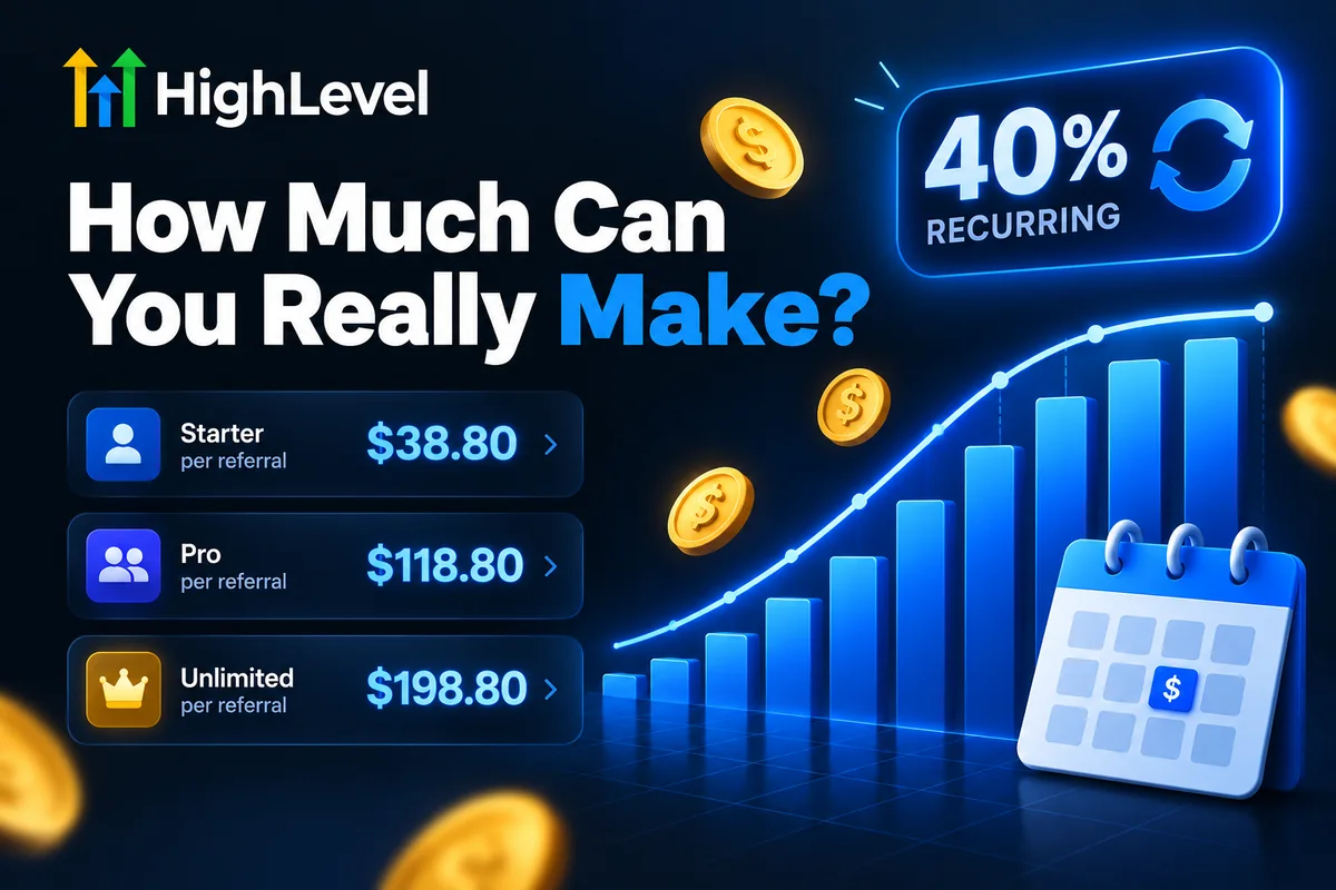 GoHighLevel affiliate earnings growth chart with 40% recurring commissions